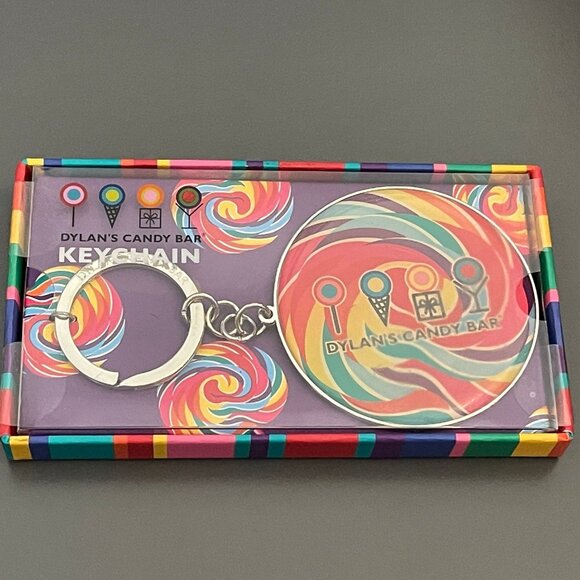 Dylan's Candy Rainbow Whirly Pop Lollipop Round Keychain Fob - Picture 3 of 7